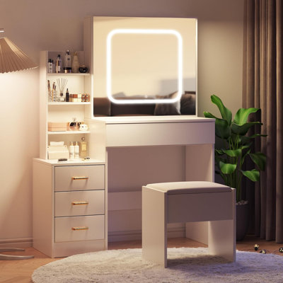 Bureau de coiffeuse avec miroir coulissant et lumières