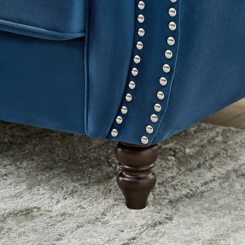 Canapé en tissu d'ameublement 65 po Chesterfield, Bleu