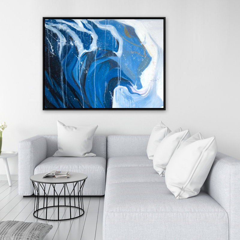 «Abstract Wave in Motion - Blue Waves», reproduction sur toile encadrée
