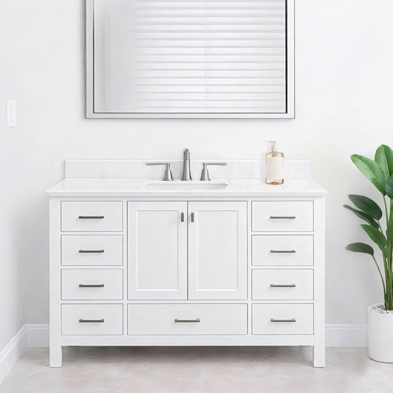 48" White Engineered Stone Bathroom Vanity Backsplash
