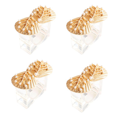 Anneaux de serviette décoratifs dorés en forme de coquillage avec des créatures de la mer côtières, ensemble de 4