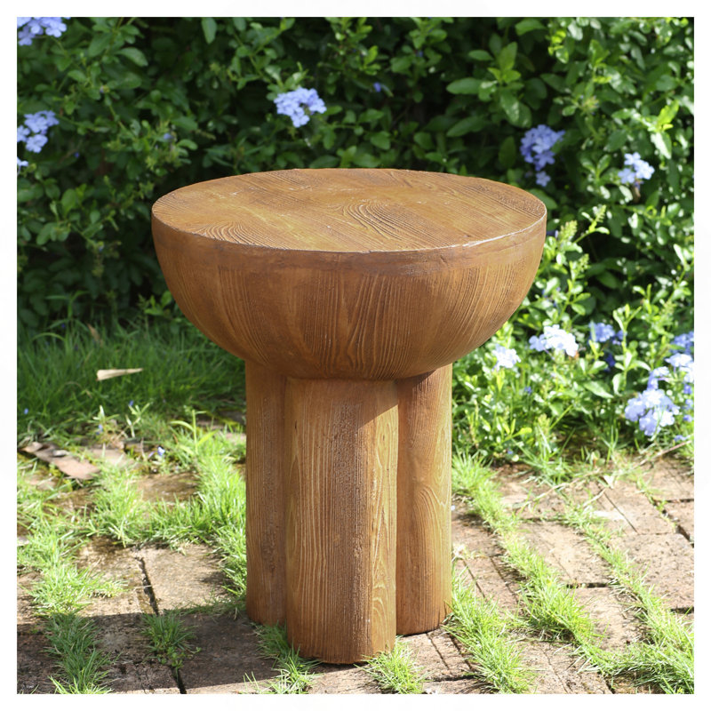 Outdoor Patio Three-Legged Wood-Grain Round Side Table, Brown