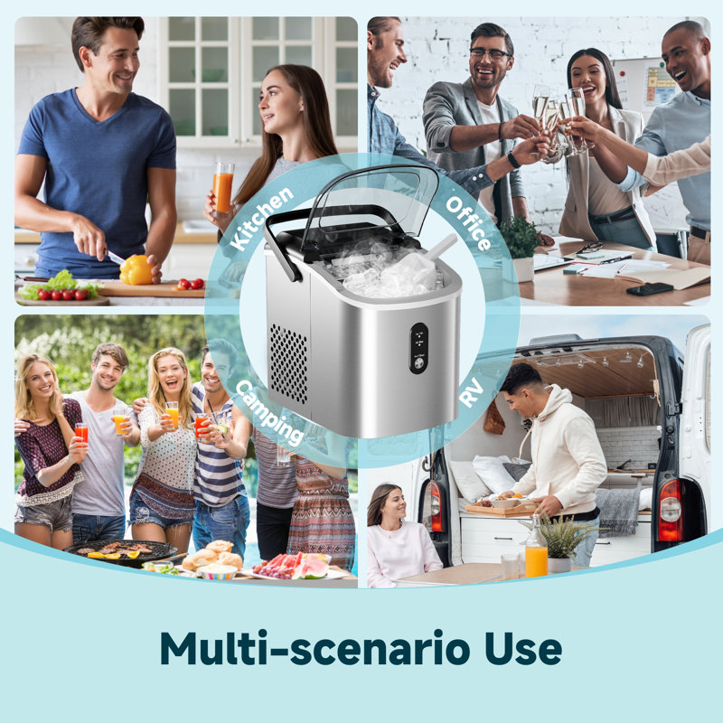 Simzlife 26Lbs. Daily Bullet Ice Countertop Ice Maker Ice Machine With Handle,Self-Cleaning Ice Makers, 26Lbs/24H, 9 Ice Cubes Ready In 6 Mins For Home/Kitchen/Bar/Party/Camping