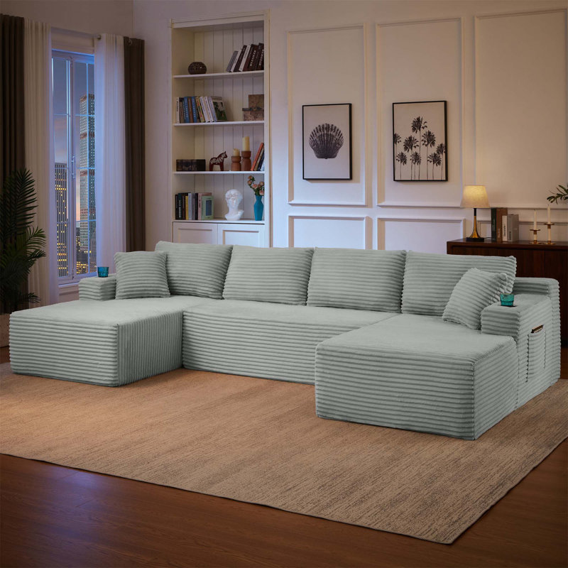 Ensemble de canapé modulaire compressible en forme de U, canapé modulaire de style minimaliste, canapé en tissu velours côtelé pour le salon