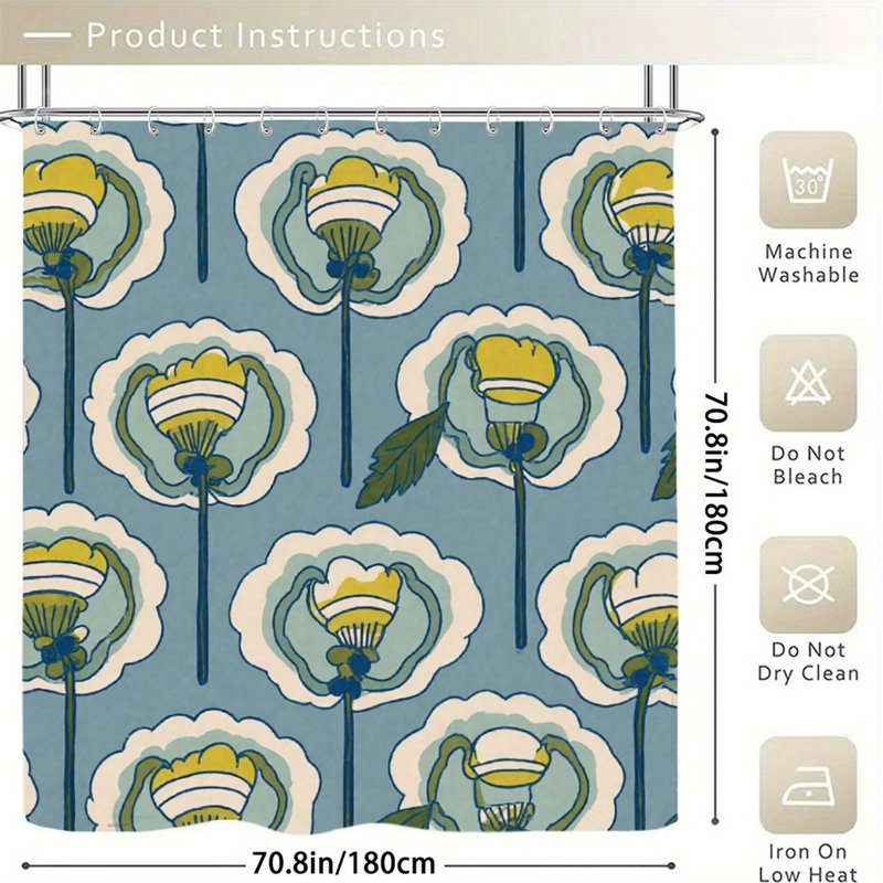 Rideaux de douche à motif de fleurs sur fond bleu 71 x 71