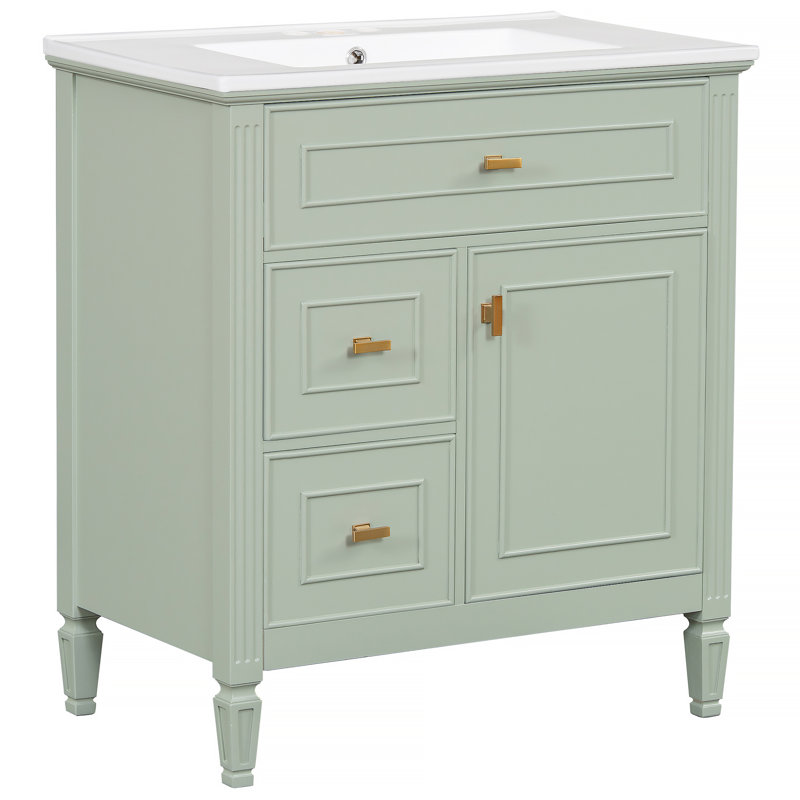 Meuble-lavabo de salle de bain avec lavabo, avec tiroir rabattable, tablette réglable, bois massif et panneau de fibres à densité moyenne, idéal pour la décoration de salle de bain moderne