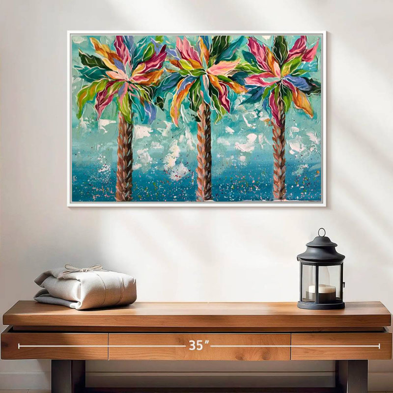 Palmiers colorés, Cadre flottant blanc, 25 po x 17 po