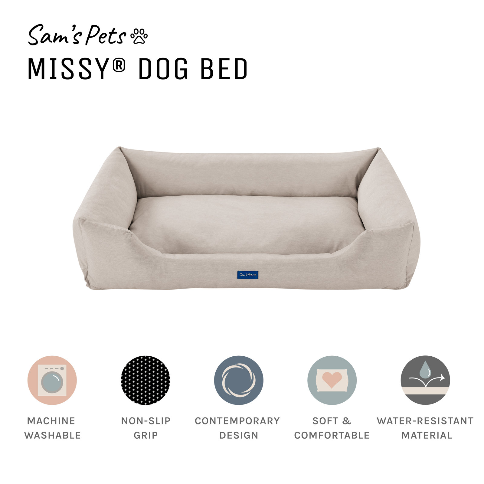Missy Pet Bed, Beige, Medium (37.4" W x 22.83" D x 9.8" H)