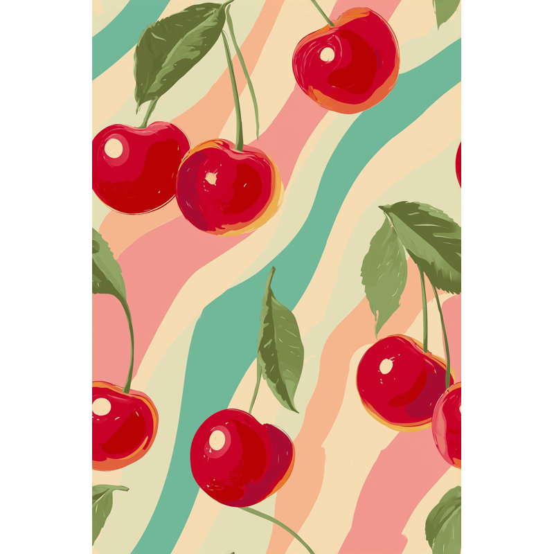 Papier peint à motifs de cerises, style rétro, amovible, Peel and Stick