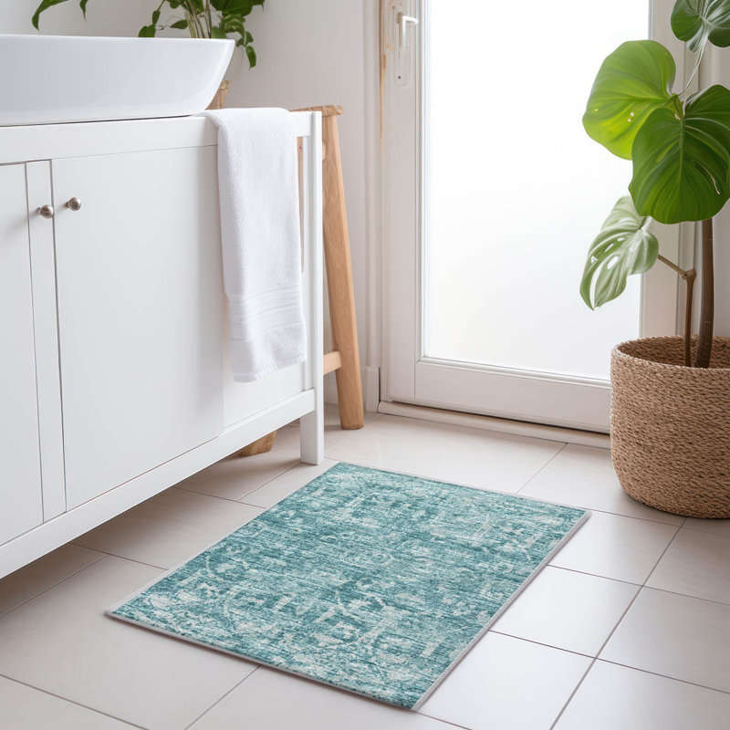 Premium Machine Washable Mayfield AMF40 Oriental Rug, 1'8" x 2'6", Blue