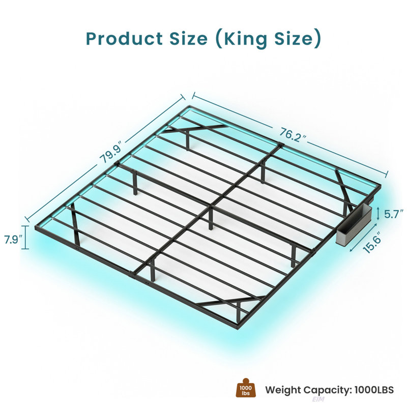 Floating Bed Frame With LED Lights & Charging Station, Metal Platform Bed, 79.9'' L X 60.2'' W X 7.9'' H. (Bed), King