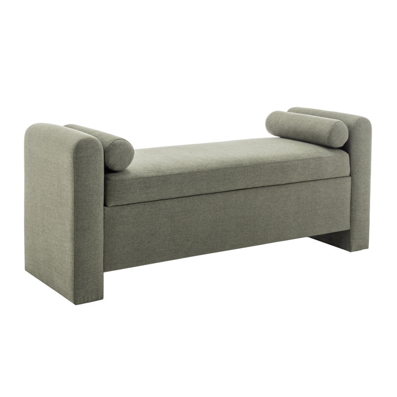 Banc de rangement rembourré en polyester Lataja, Vert forêt, H 24 po x l 46 po x P 19,7 po