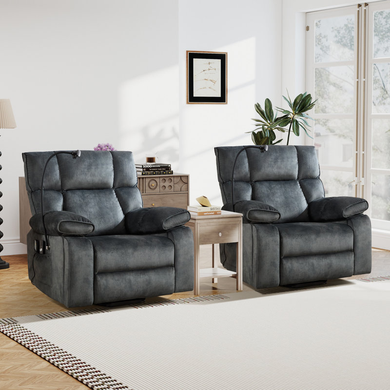 38.98" Wide Power Lift Massage Recliner With Heat, Cup Holders & Phone Stand(Set Of 2), Charcoal Gray