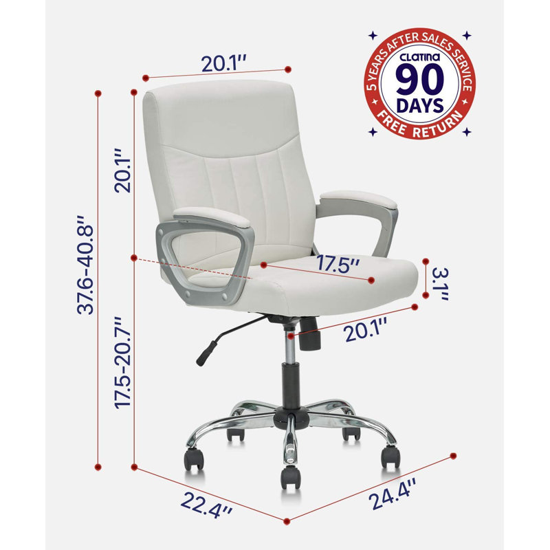 Daizja Faux Leather Executive Chair 2 Pack, White, Silver