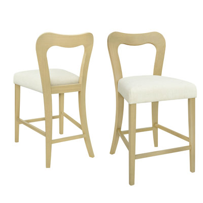 Counter Stools Without Arm In Ash And Beige, Of 2, High - Quality Rubberwood Frame, Chunky Seat, Slightly Curved Back For Relaxed Meals Rubberwood, Elegant Legs, Hollowed Out Comfort
