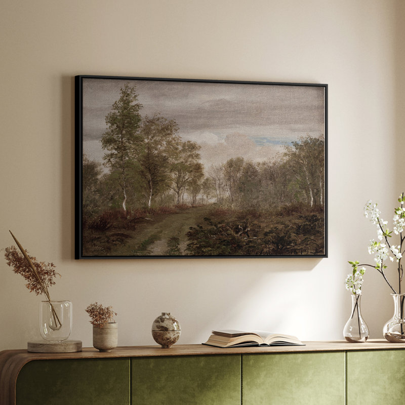 Paysage rétro-CCVXV, Toile avec cadre flottant noir, H 17 po x l 25 po x P 2 po