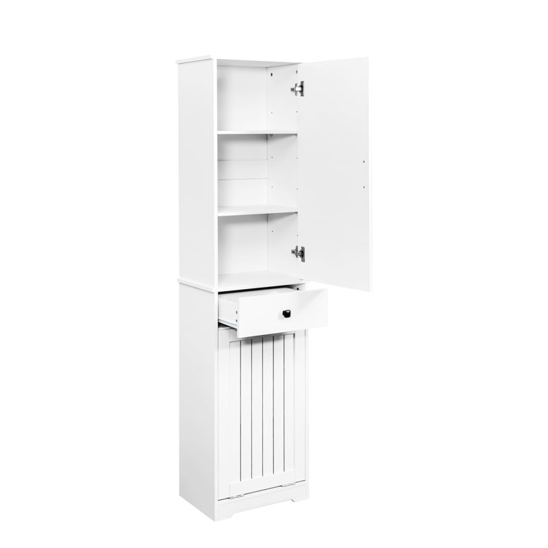 Elegant White Laundry Cabinet With Convenient Storage And Hanging Feature Efficient Organization Space