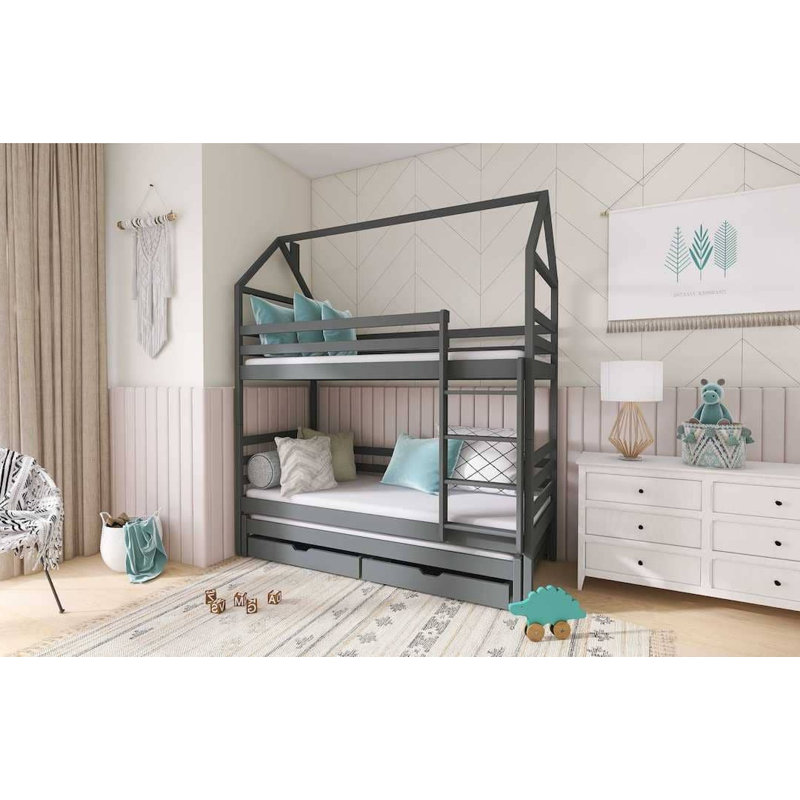 Glengarry 90 X 190cm Bunk Bed with Storage Included with Trundle Included, Graphite