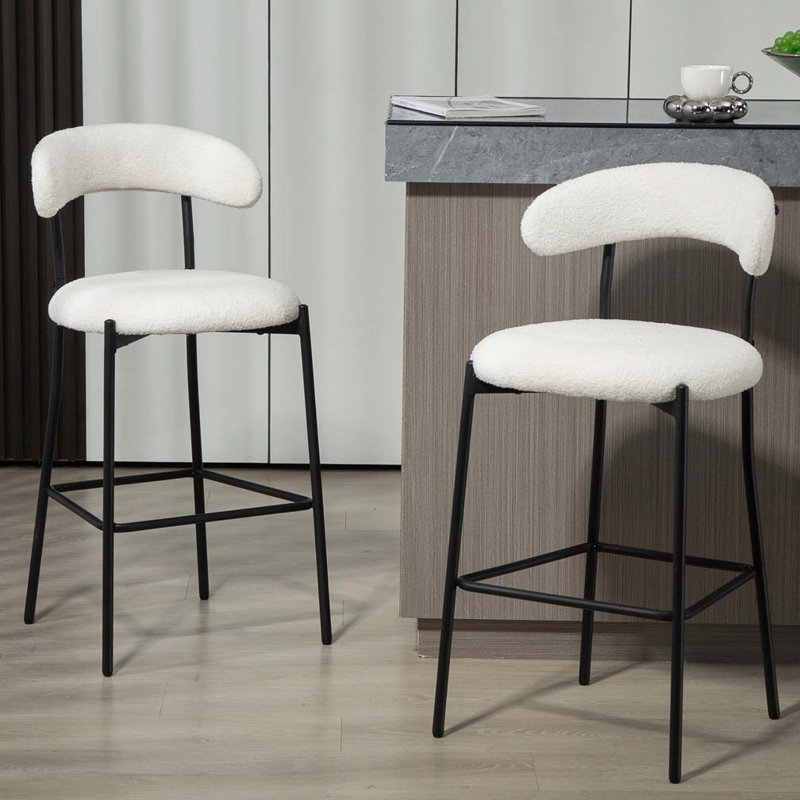 Ensemble de tabourets de bar rembourrés avec repose-pieds Teddy, Blanc