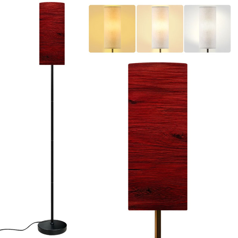 PeeNoke 68.5" Standing Floor Lamp Red wood Dimmable Metal Pole Lamp with Linen Lampshade LED Bulb Included
