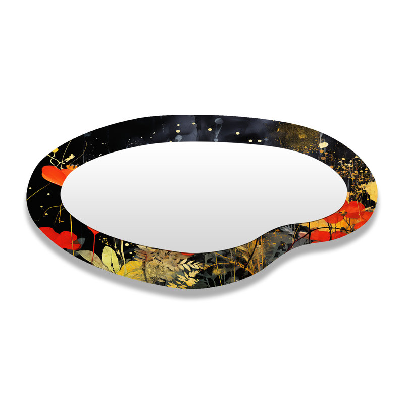 Miroir mural moderne moderne orange et vert avec fleurs tropicales I - Collages abstraits