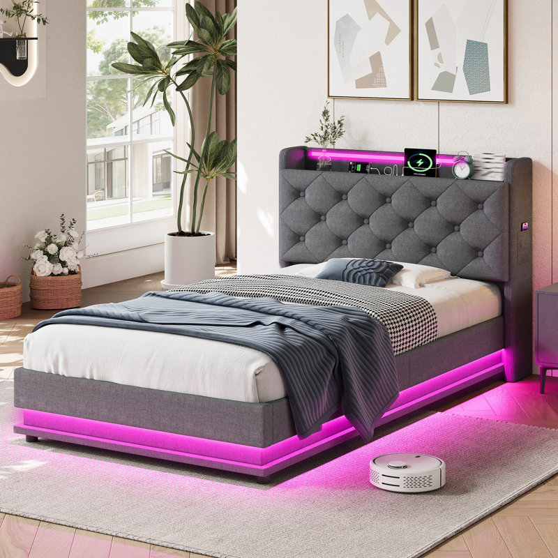 Metal Ottoman Storage Bed, Grey
