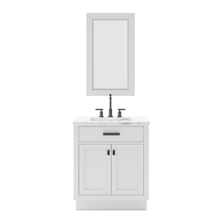 Hartford 30" Carrara White Marble Countertop Bath Vanity in Pure White with Faucet and Mirror