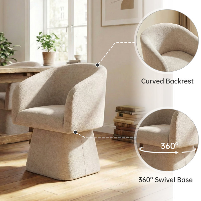 Swivel Barrel Accent Chair, Soft Chenille-Textured Fabric, 360° Swivel, Deep Cushioned Seat without Pillow, Khaki