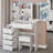 37" Middle Size Left Bedside Cabinet Vanity Table With Cushioned Stool,Large Sliding,Touch-Control
