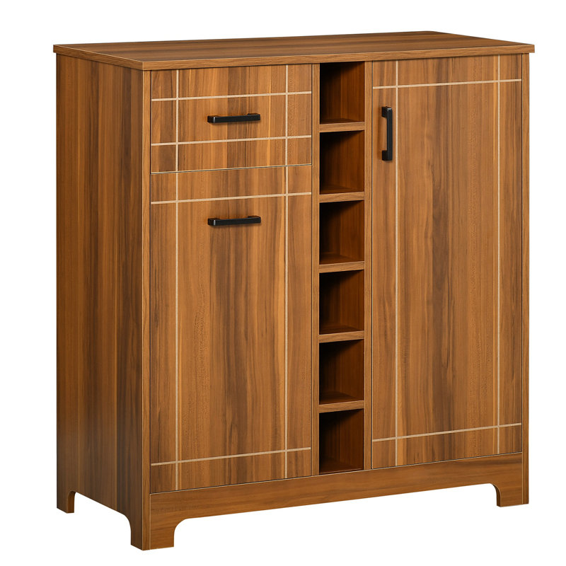 Retro Wine Cabinet For 6 Bottles, Wine Rack Sideboard Serving Bar With Glass Holders And 1 Drawer