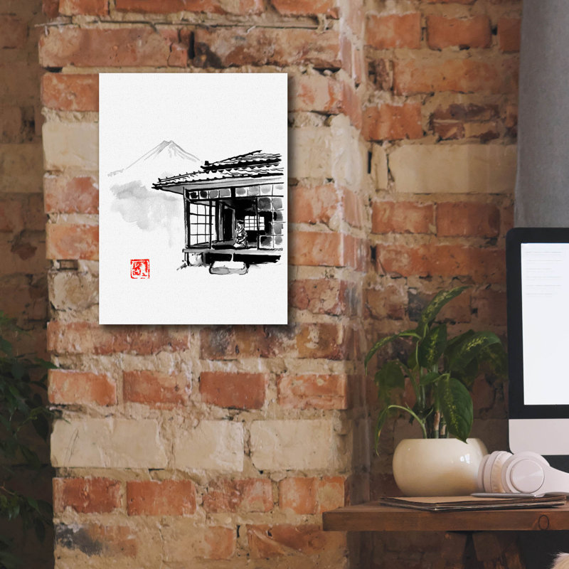 «Geisha Living At The Fuji» par Pechane, art mural sur toile, H 16 po x l 12 po x P 0,75 po