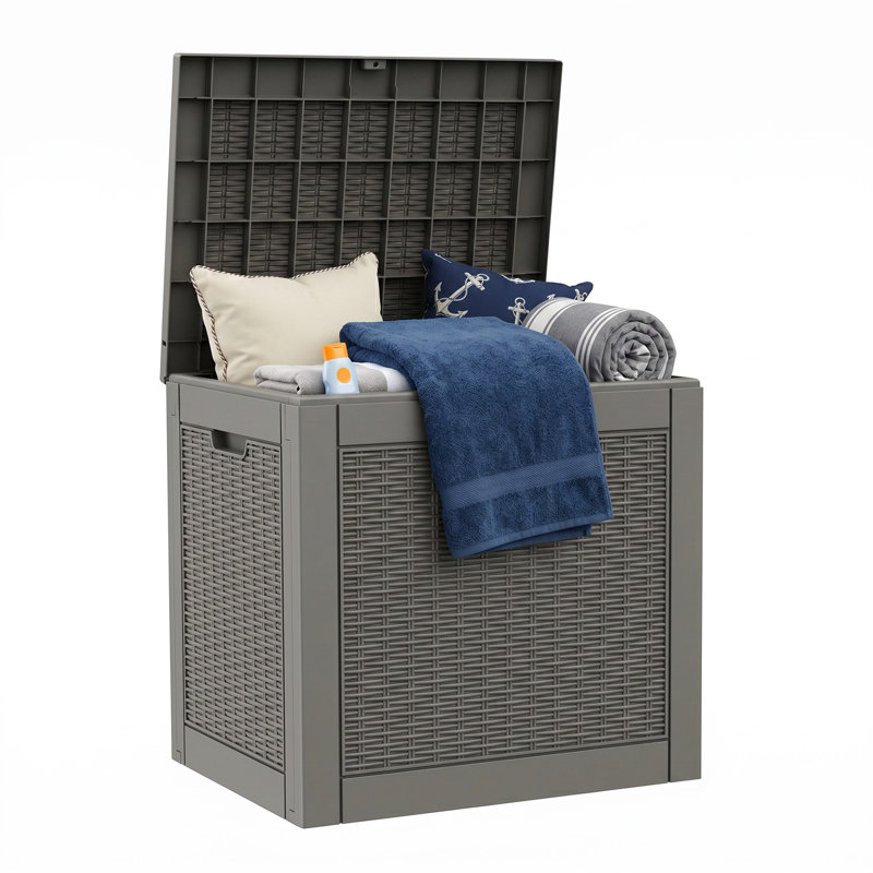 Boîte de rangement en résine résistante à l'eau 30 gallons verrouillable, Brown-Grey