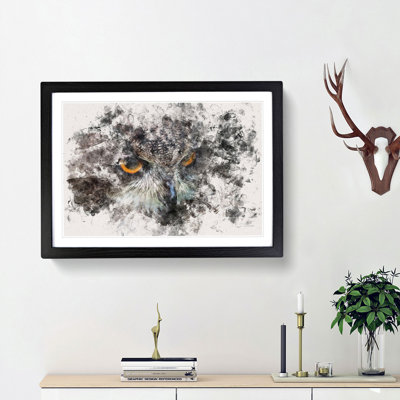 A Great Horned Owl Watercolour - Single Picture Frame Print on MDF