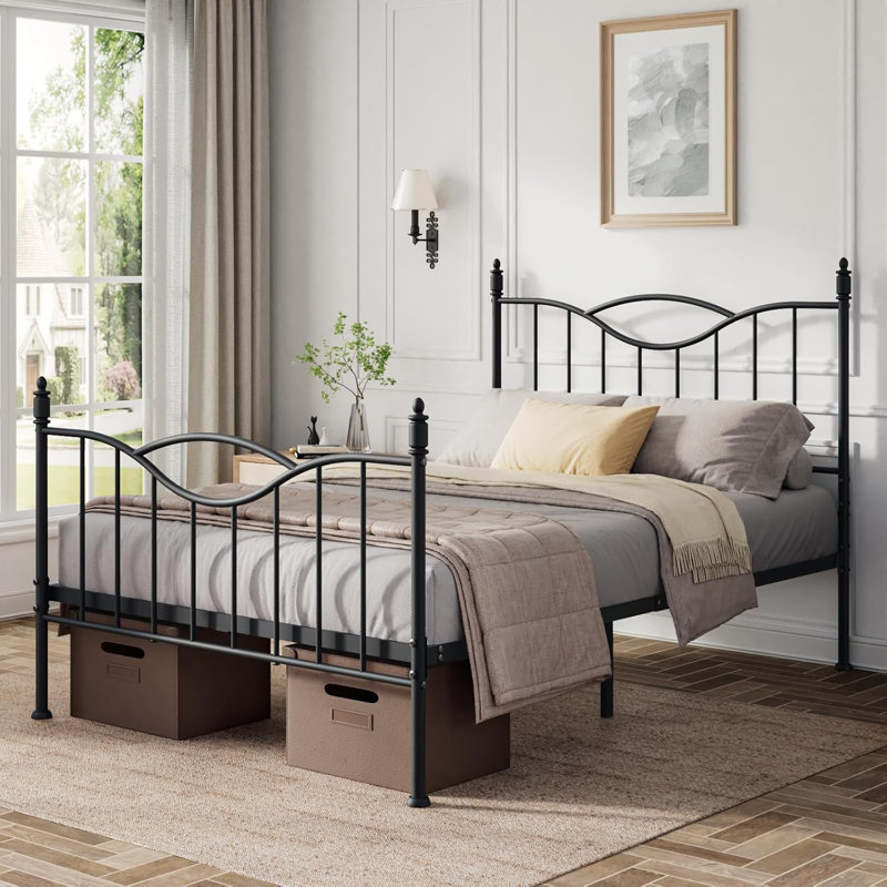 Bed Frame With Headboard,metal Platform Bed Frame Mattress Foundation With Footboard, Black, Full