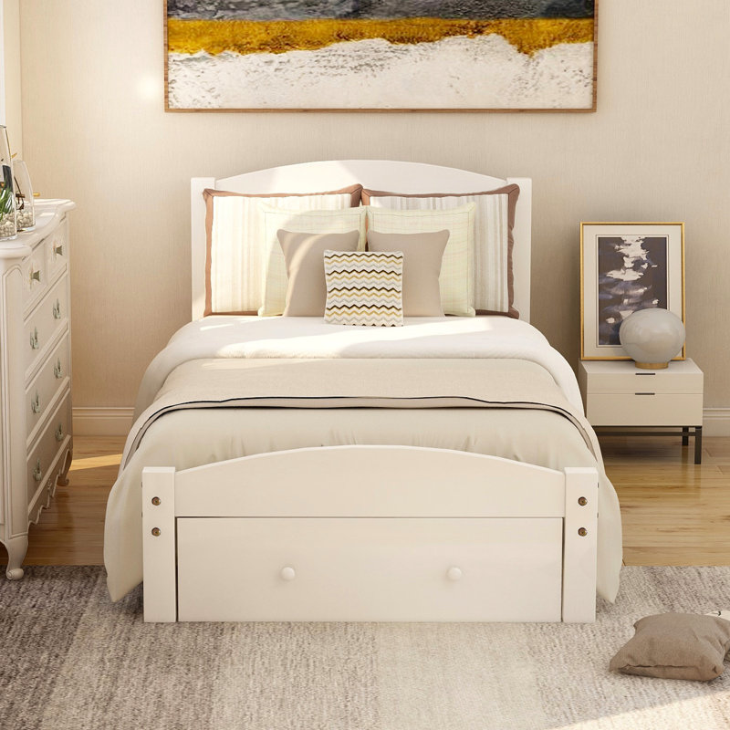 Lit simple avec rangement et lattes en bois massif - blanc, sans sommier