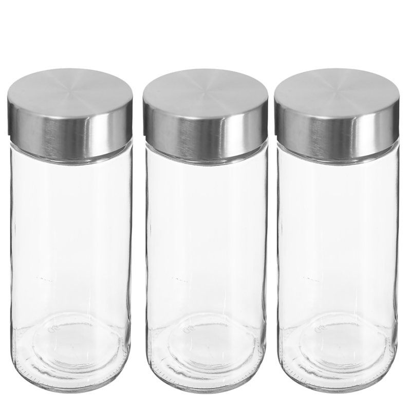 Glass 3 Piece Storage Jar Set 1.2L Each, 17cm H x 33cm W x 11cm D