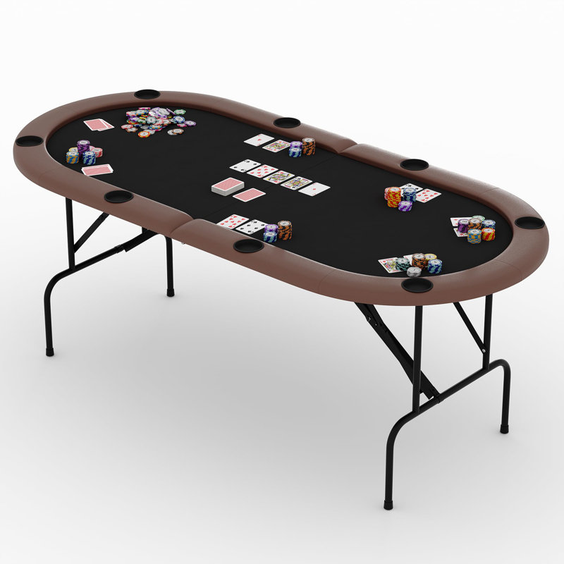 Table de poker pliable pour 8 joueurs de 71 po, table de casino ovale avec pieds pliables, porte-gobelets et accoudoirs rembourrés pour salle de jeux