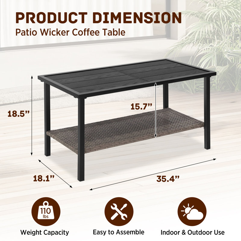 Table basse d'extérieur rectangulaire à deux niveaux avec structure en acier durable, Rectangulaire