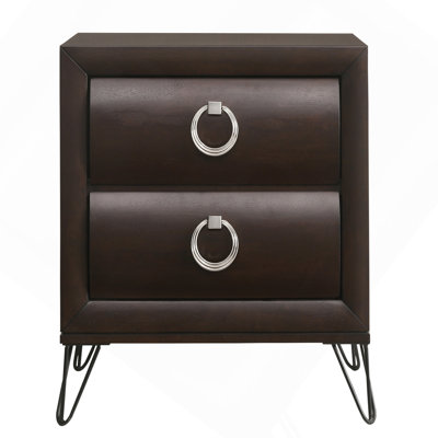 Dark Merlot 2-Drawer Nightstand With Hairpin Legs