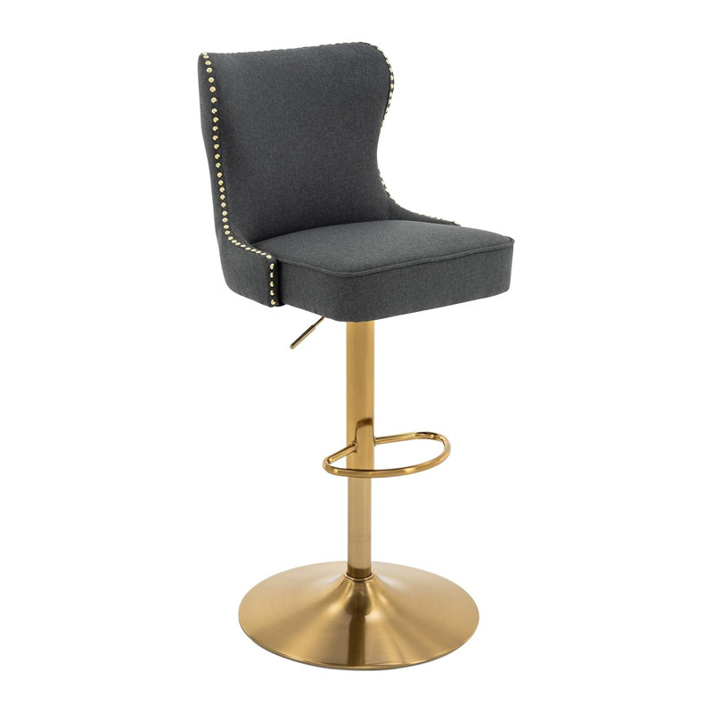 Jiar Swivel Upholstered Adjustable Height Counter Stool with Metal Frame,Dark Gray Bar Stools , Dark Gray, Gold