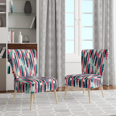 Chaise d'appoint rembourrée à motif rayé bleu et rose