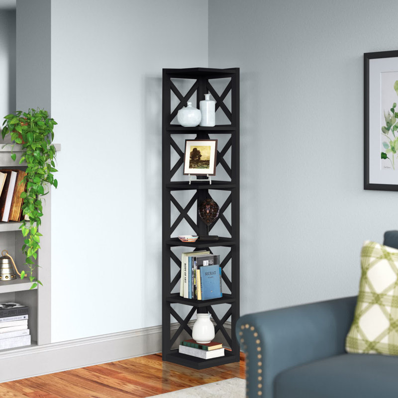 Bibliothèque de coin en bois massif H 63,95 "x l 15,86" Safuad, Noir