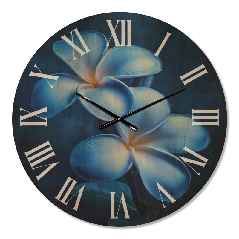Horloge murale Wildflower - Indigo Island Bloom, imprimée sur bois, Medium