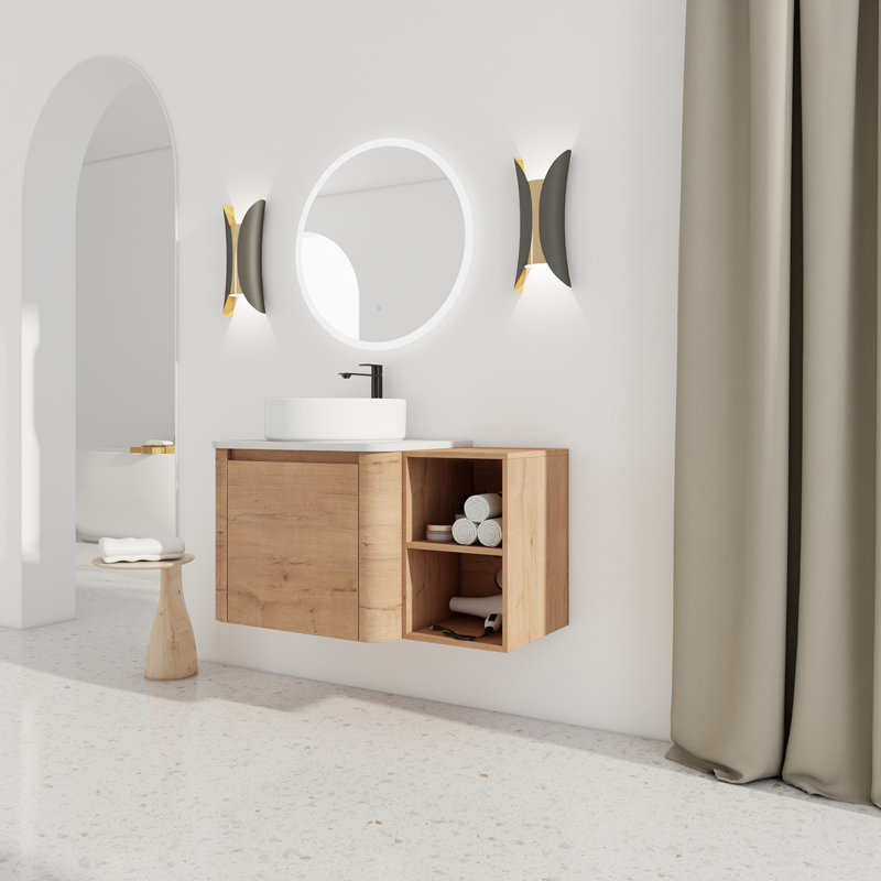 Meuble-lavabo mural 36 po avec lavabo d'art en céramique 36 po, Blanc