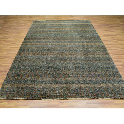 8'1" x 10'1" Ochre Brown Soft Wool Hand Knotted Kohinoor Herrita Diamond Design Rug