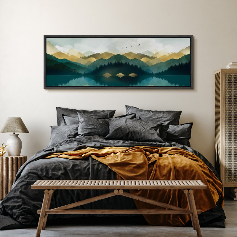 Peaceful Mountain Reflections Landscape, reproduction d'art sur toile, H 20 po x l 60 po, Black