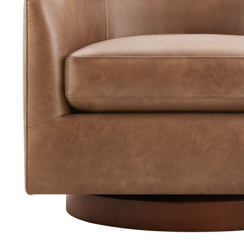 Bennett Vegan  Leather Swivel Barrel Chair, Brown Performance Vegan Leather