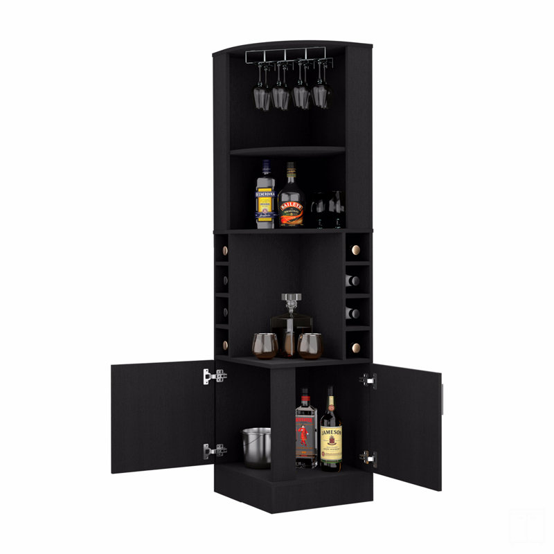 8-Bottle 2-Shelf Bar Cabinet, Black