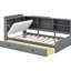 Lit plateforme simple en bois avec tête de lit avec rangement, tablettes, 2 tiroirs, tiroirs gris robustes en pratique