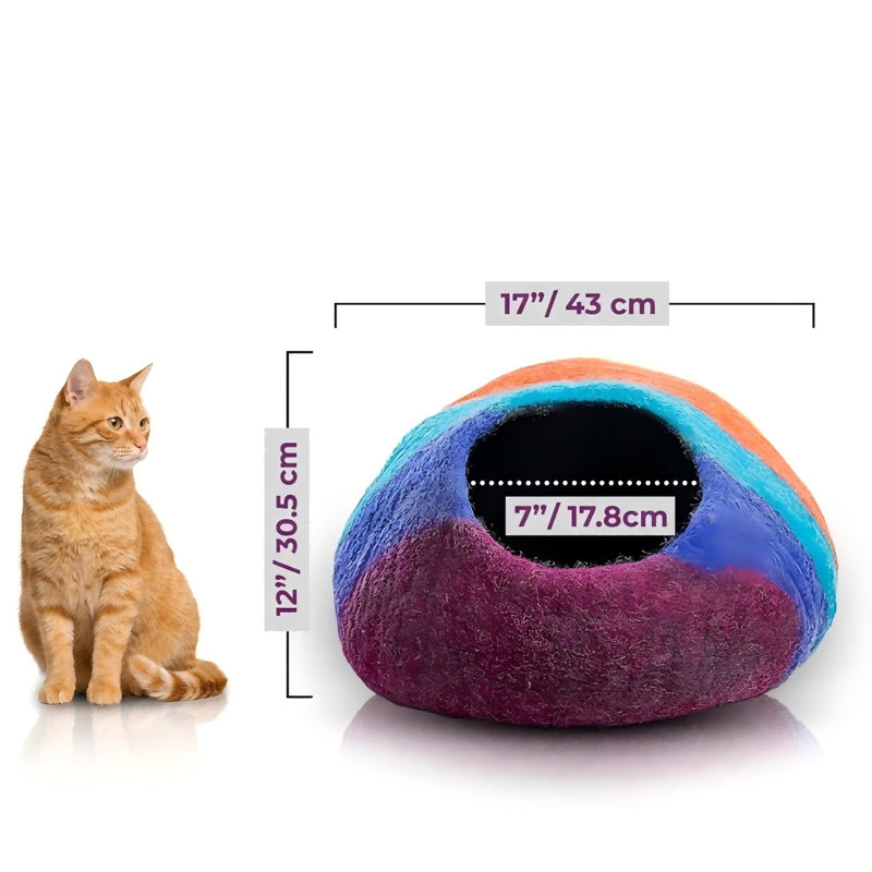 Lit pour chat en feutre de qualité supérieure - fait à la main en laine pour chats d'intérieur, fabriqué en laine mérinos, cachette pliable pour chat, cachette Rainbow Twist